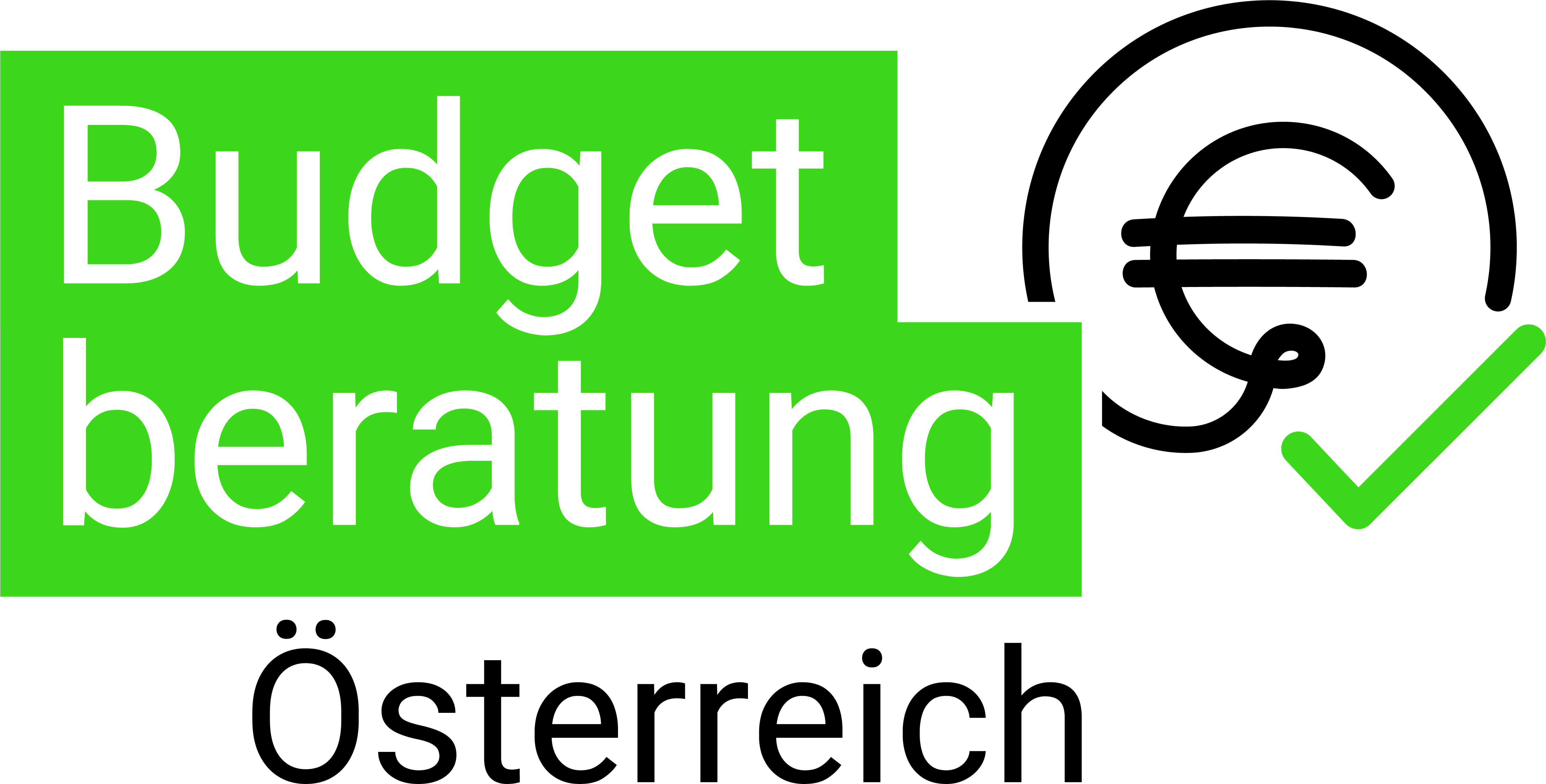 Logo der Budgetberatung Österreich – ein grünes Häkchen als Symbol für geprüfte Beratung